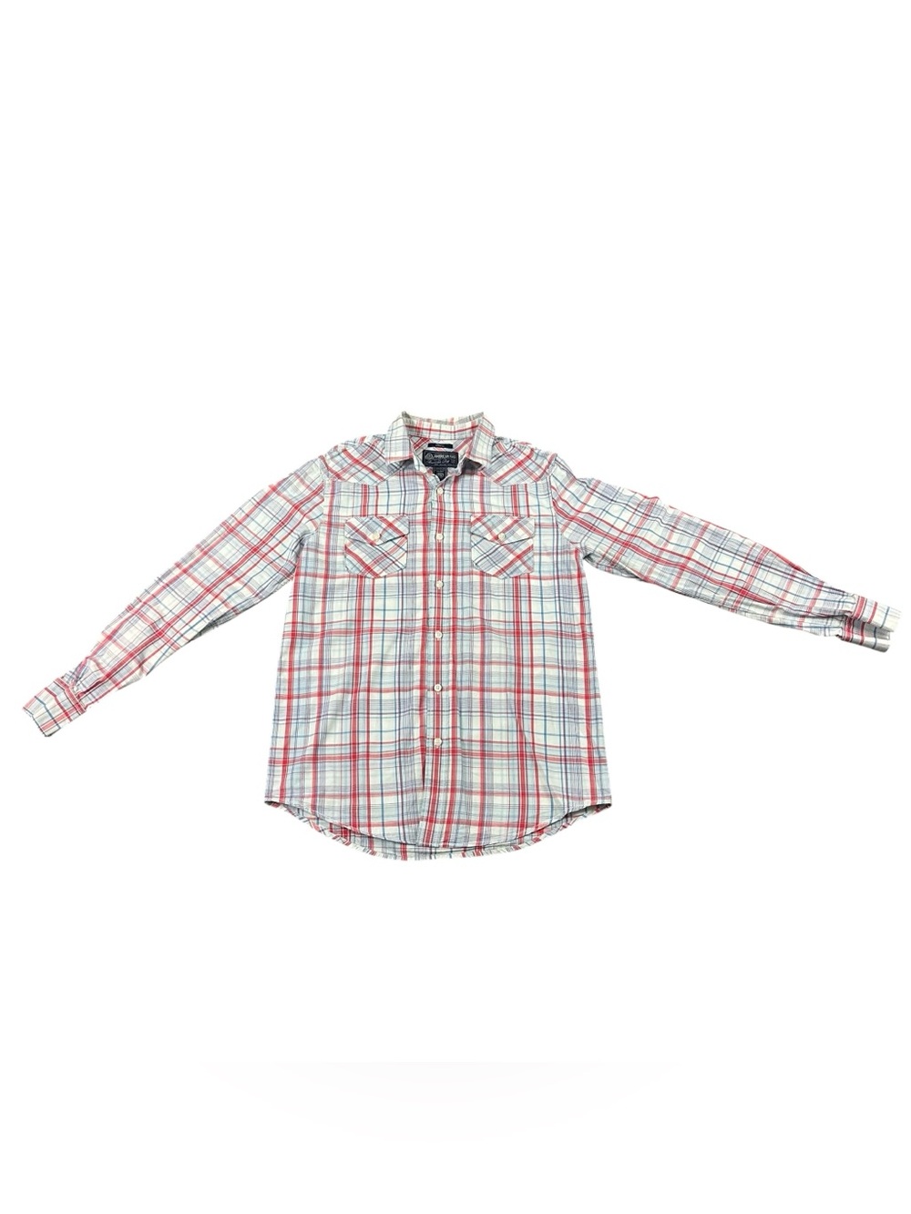 American Rag CIE Men’s Small Plaid Western Button Up Shirt Red Blue 100% Cotton